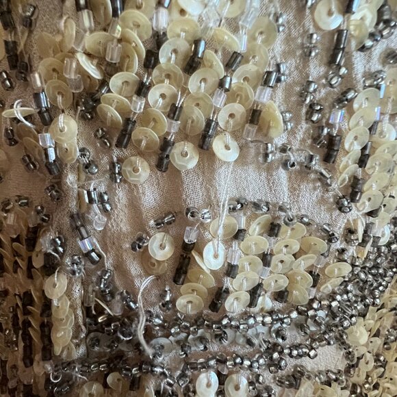 Vintage Sue Wong Silver/Cream Beaded Detail Midi-Dress - Picture 6 of 10